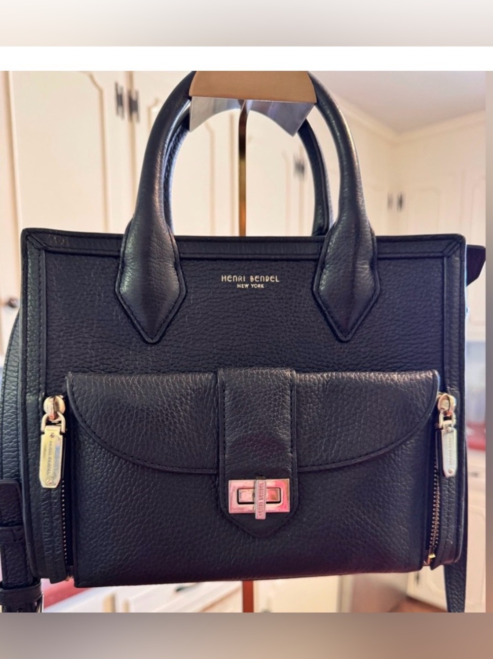 Henri Bendel Rivington Black Pebbled Leather Convertible Satchel 2-In-1 - GUC - Picture 2 of 12